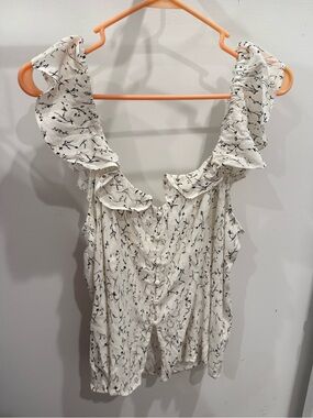 H&M White Floral Ruffle-Strap Camisole
